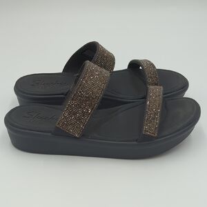 Skechers Bumblers Bright Start Women's Sandals 9 Charcoal Rhinestone Luxe Foam